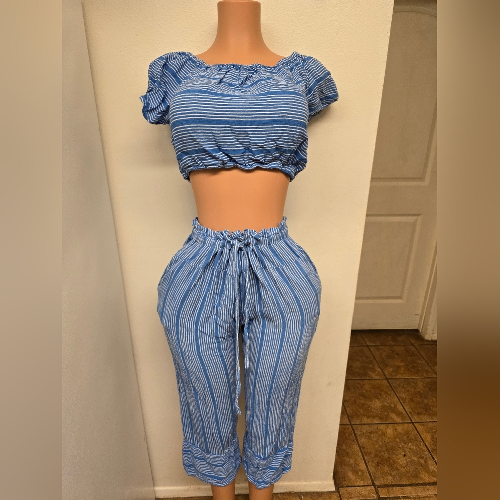 Blue Striped Two-Piece Set